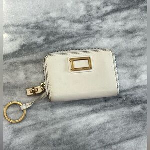 MARC JACOBS key ring coin purse card case white Leather gold accents